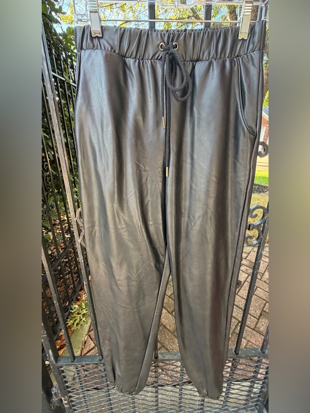 Women’s Black Faux Leather Jogger Pants - Elastic Waist - Size Small - NWOT